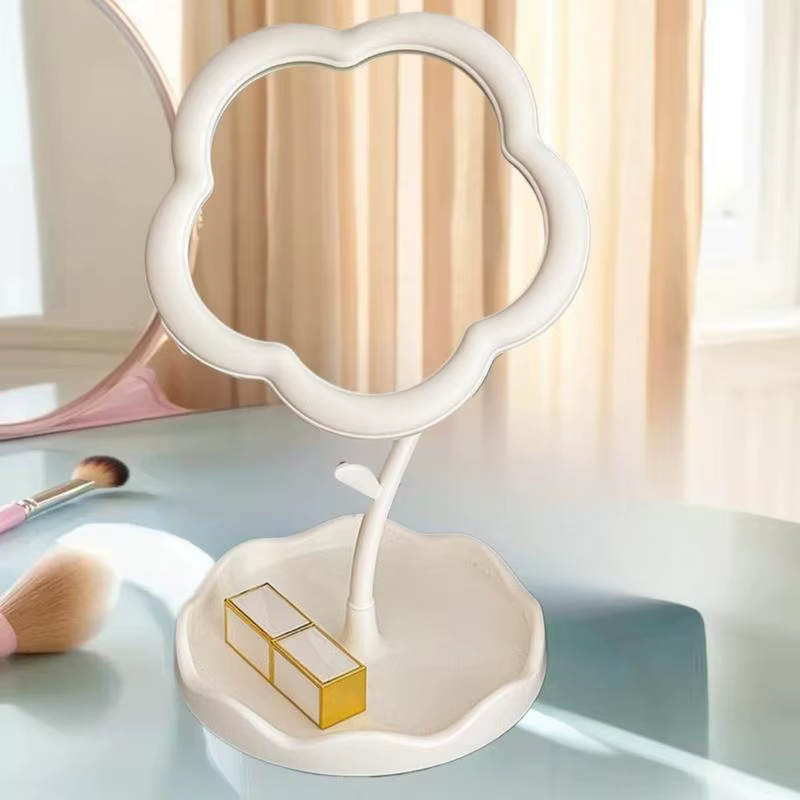 Miroir avec plateau à accessoires Miroir en forme de fleur de vanité de beauté ; Maquillage une pièce