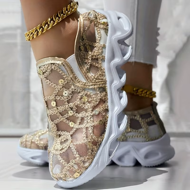 Chaussures de sport en maille à paillettes pour femmes