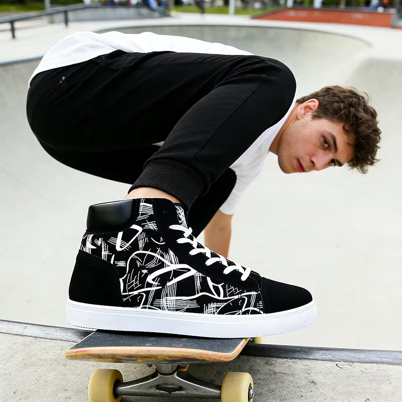 Style de rue mode baskets hommes chaussures décontractées plat respirant haut noir rouge marque