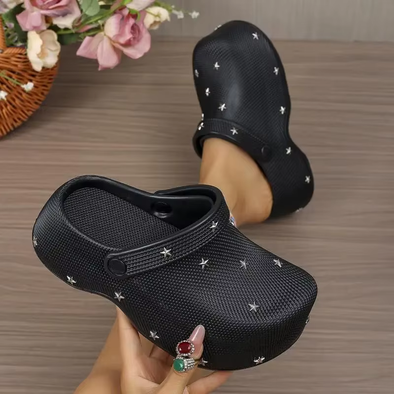 Sandales Sabots Plateforme Chunky Y2K Étoile Métallique Femme Été 2026 – Chaussures de Jardin à Semelle Épaisse et