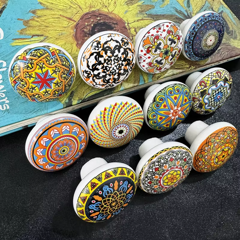 Poignées de meuble en céramique bohème à trou unique, boutons de meuble vintage de style européen, poignées de tiroir et de porte de placard, quincaillerie domestique