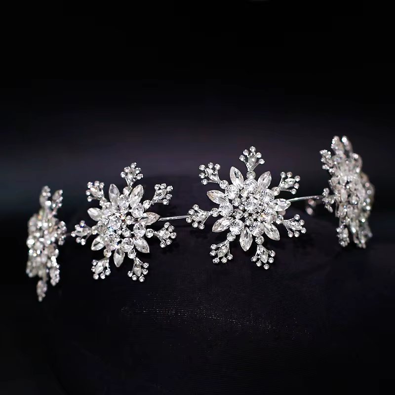 Coiffure de mariée élégante, cerceau de cheveux brillant, flocon de neige doux, robe de mariée de Style coréen, accessoires de coiffure de Style principal