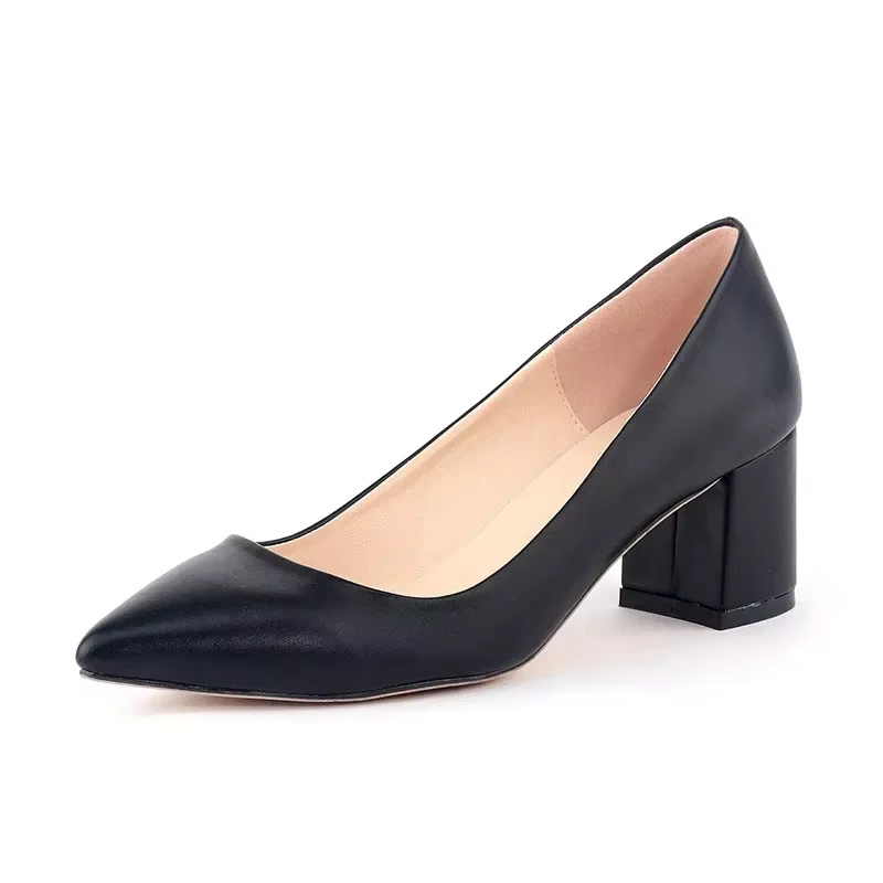 Femmes pompes nouveau Style nu décontracté 5 cm bout pointu bas épais talons hauts dames bureau travail noir Socialite fête chaussures de mariage