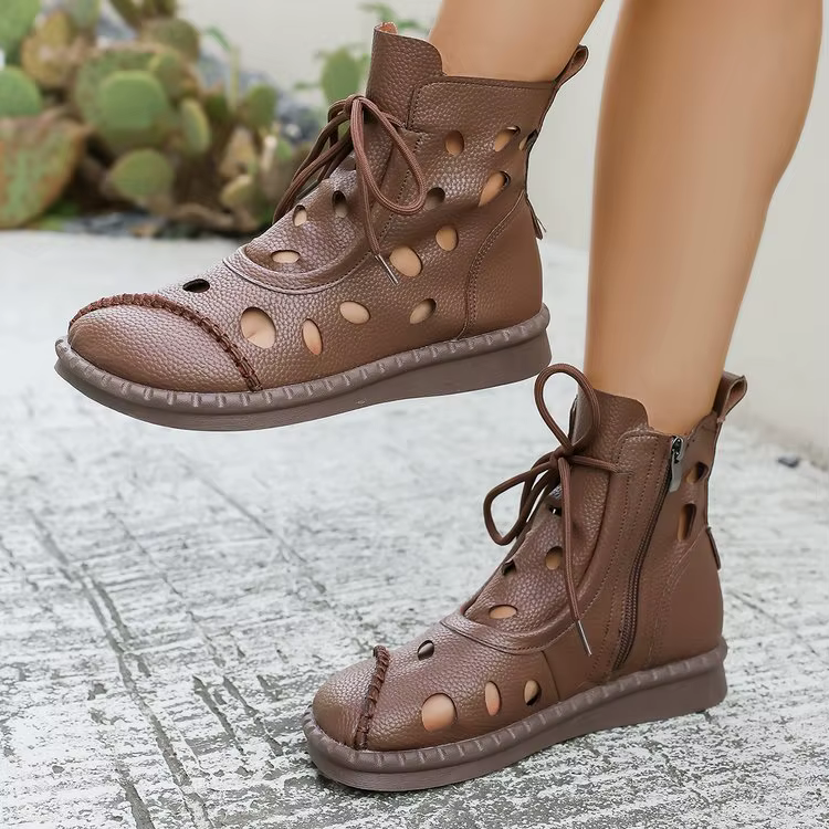 Bottes courtes décontractées et fraîches pour femmes, Style romain, ajourées, respirantes, à semelles souples, confortables, à fond plat, printemps et été