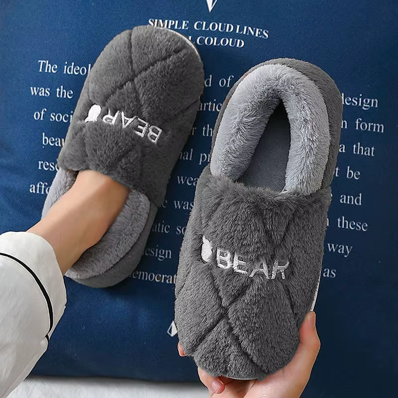 Pantoufles en fourrure pour hommes et femmes, chaussures en coton non ald, toboggans confortables, cheville en peluche, semelle souple, chaud, intérieur, maison, hiver, mode