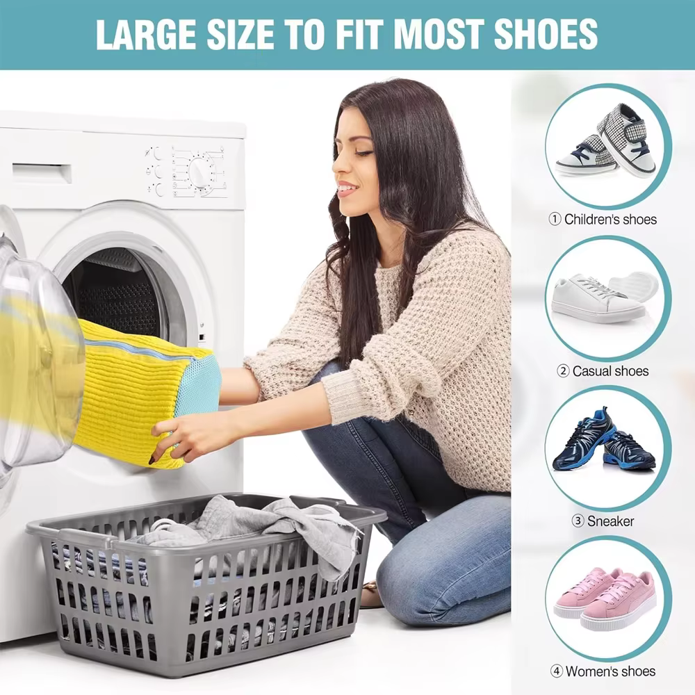 Sac de lavage pour chaussures en maille durable avec fermeture éclair