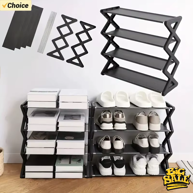 Étagère à chaussures multicouche et peu encombrante de type X à 4 couches