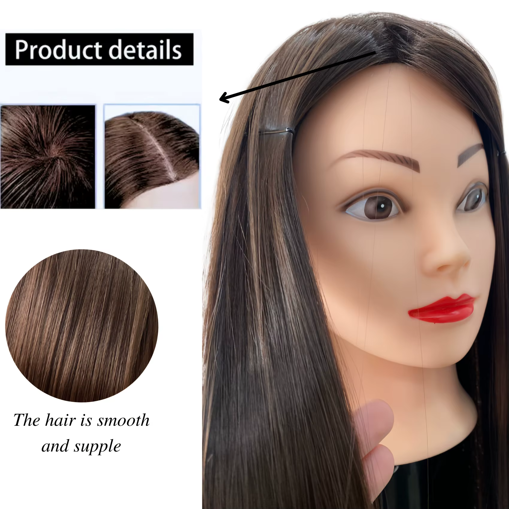 Tête de mannequin femme professionnelle de 26 pouces avec cheveux pour tresser, coiffage et pratique de conception, démonstration de coiffure