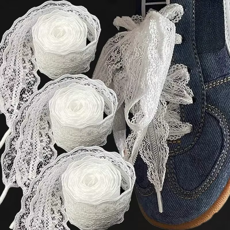 Lacets de style ballet en dentelle noire et blanche de 120 cm pour femmes et filles