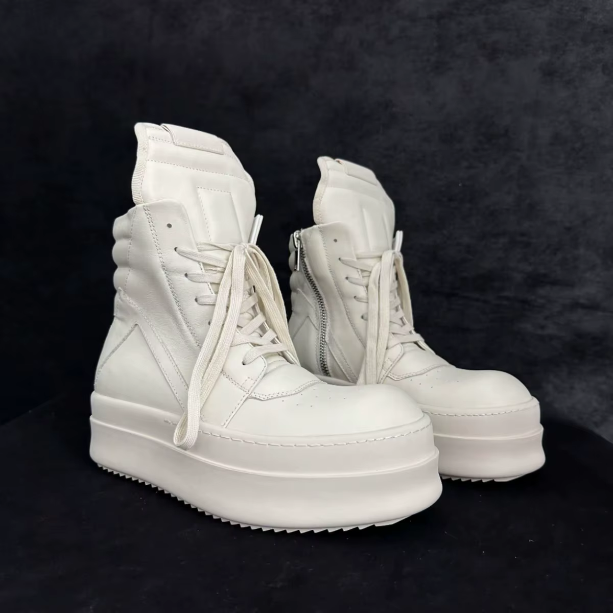 Ro classique concepteur hommes chaussure femmes Sneaker entièrement en cuir noir bottine haut chaussures décontractées fermeture éclair 6 cm semelle épaisse bottes