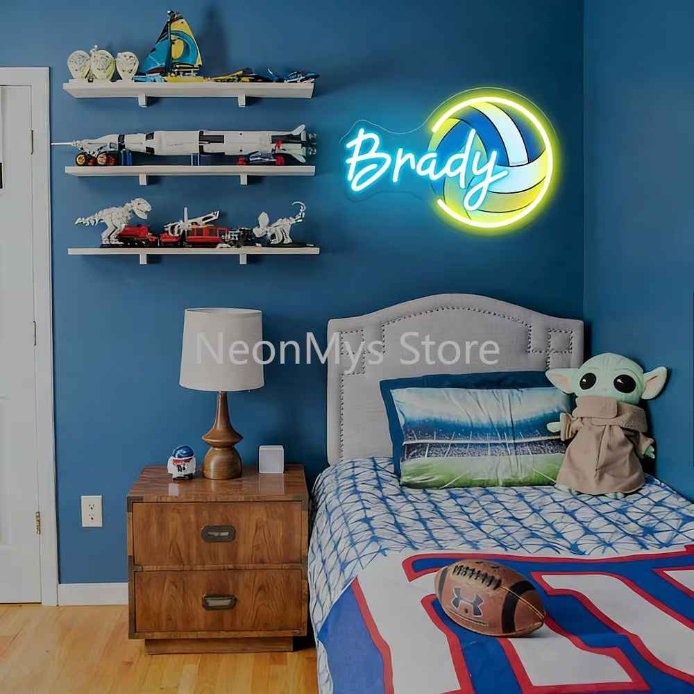 Enseigne au néon personnalisée avec nom de balle de sport, impression UV, basket-ball, Football, décoration murale de chambre à coucher, cadeau personnalisé pour enfants