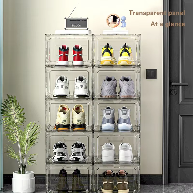 Boîte à chaussures transparente avec porte d'aspiration magnétique