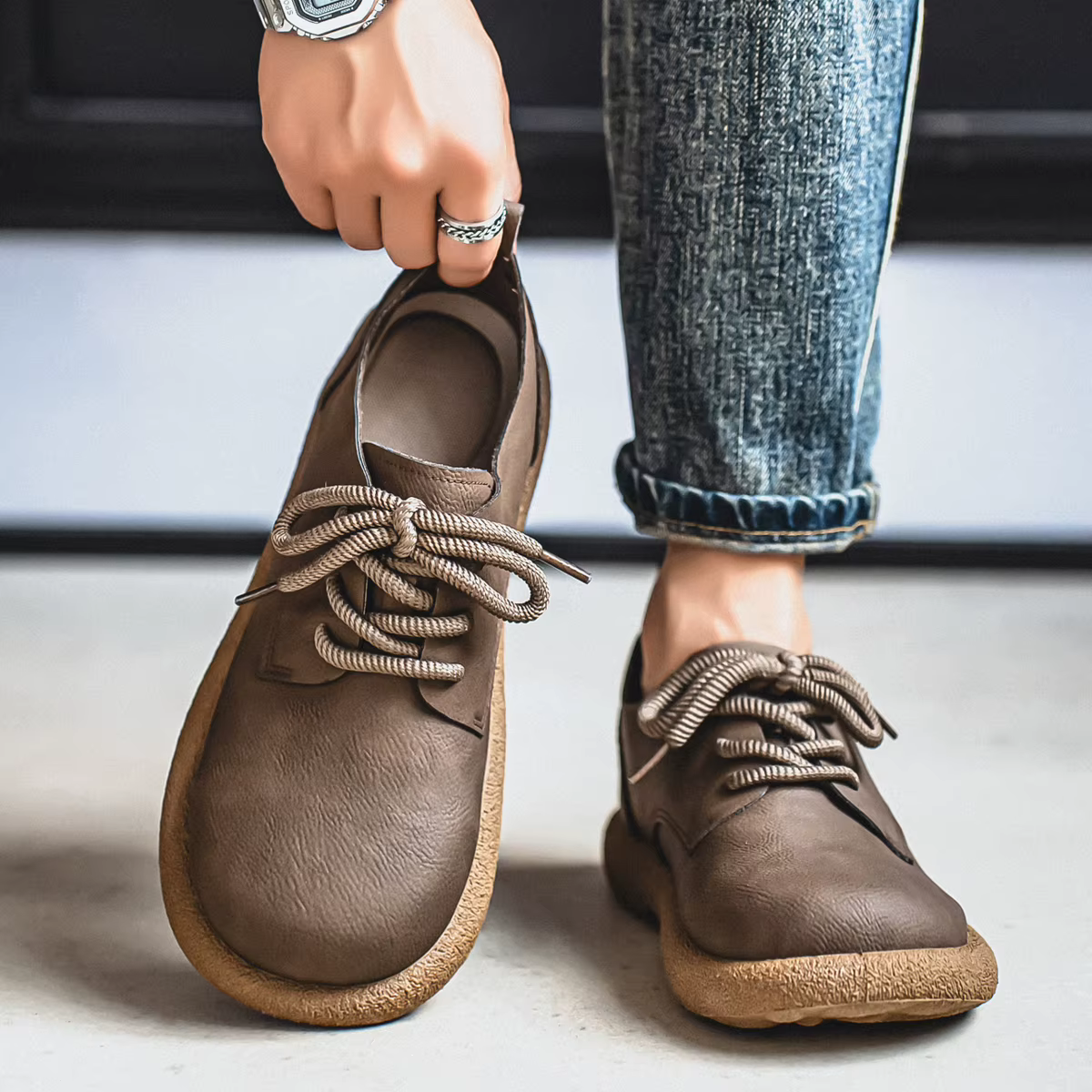 Hommes grande taille rétro Style britannique chaussures en cuir PU cheville confortable pied sensation