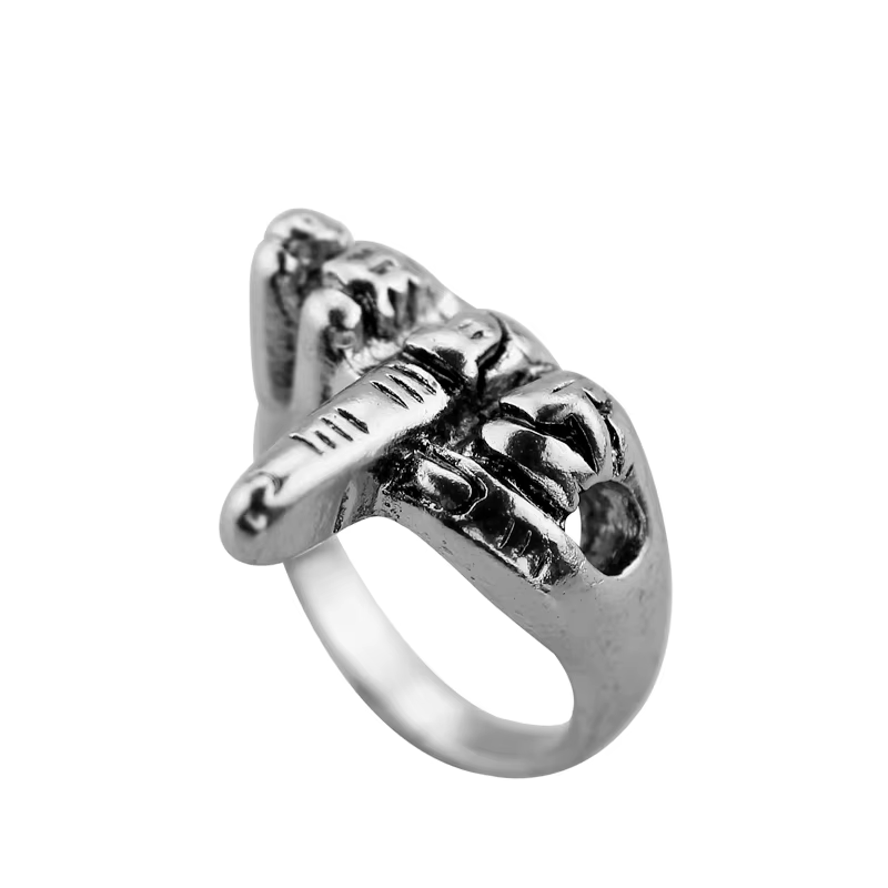 Bague pour homme style rock avec motif doigt d'honneur vertical, bijou tendance pour les individus avant-gardistes