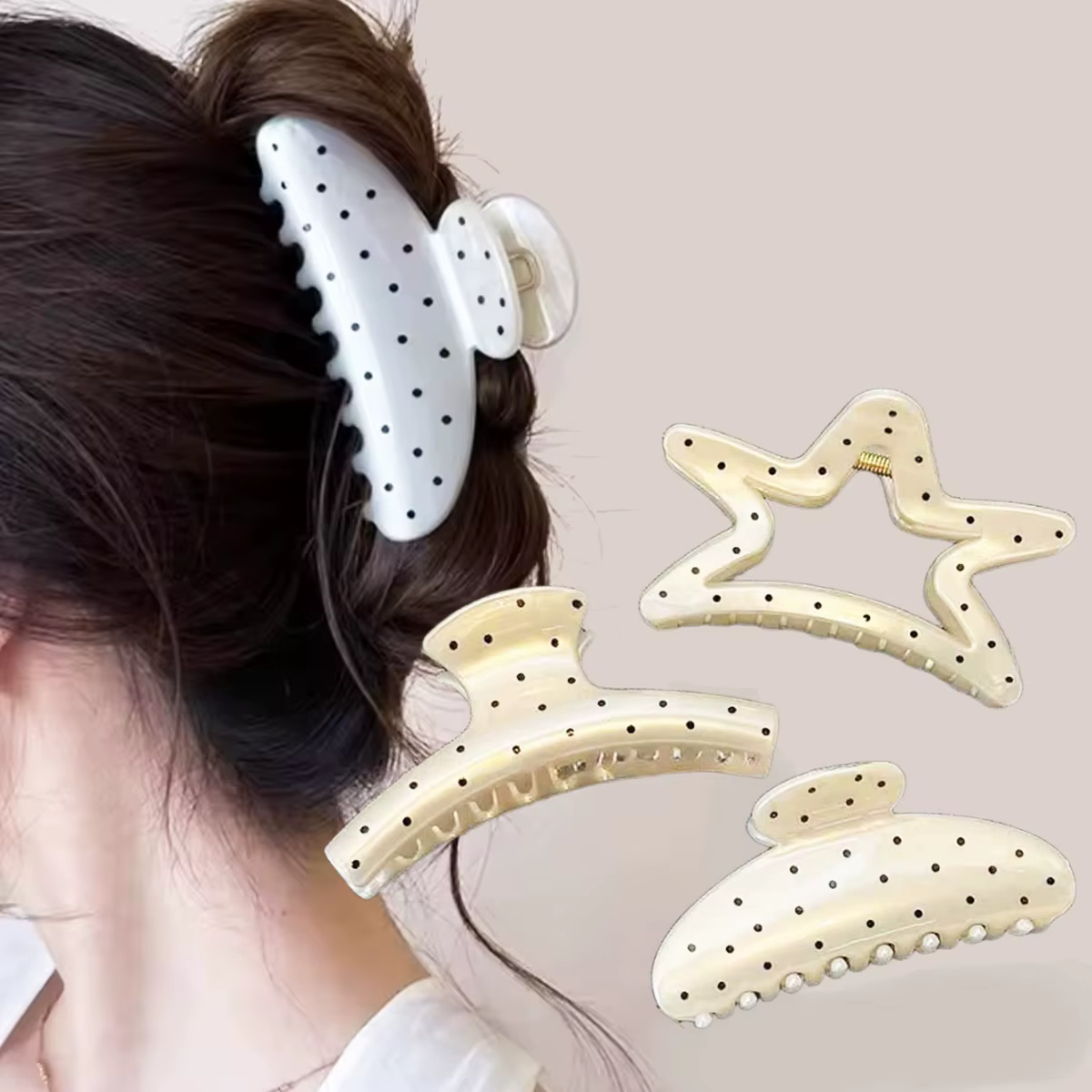 Barrettes à cheveux pour femmes style français, grandes, noires, à pois ondulés, accessoires de mode pour filles, pinces à cheveux douces, coiffure