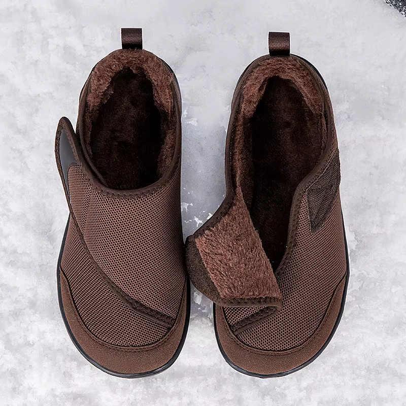 Chaussures d'hiver ouvertes à bout large doublé de fourrure pour hommes et femmes âgés, chaussures pour diabétiques, graisse des pieds gonflés, orthopédiques, Hallux Valgus, oignon