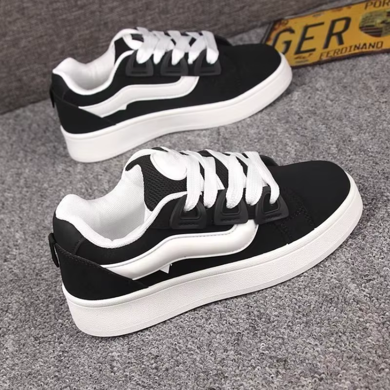 Nouvelles Chaussures Vulcanisées Noires pour Femmes 2025 – Baskets Décontractées à Plateforme Style Vintage Sportif