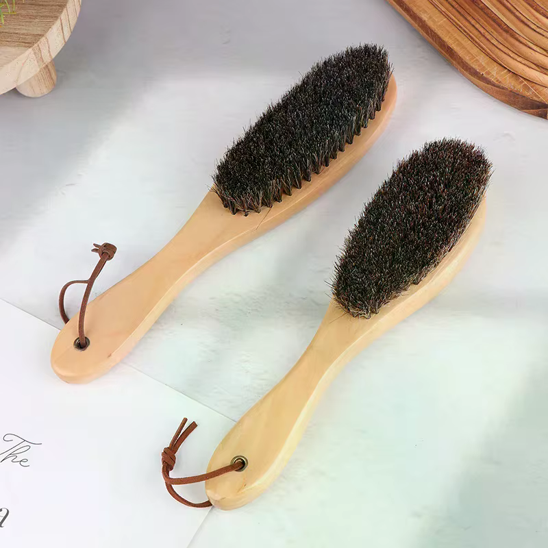 Brosse en crin de cheval, manche en bois, brosse pour vernis à chaussures, brosse de nettoyage du linge en crin de cheval doux, brosse de nettoyage antistatique
