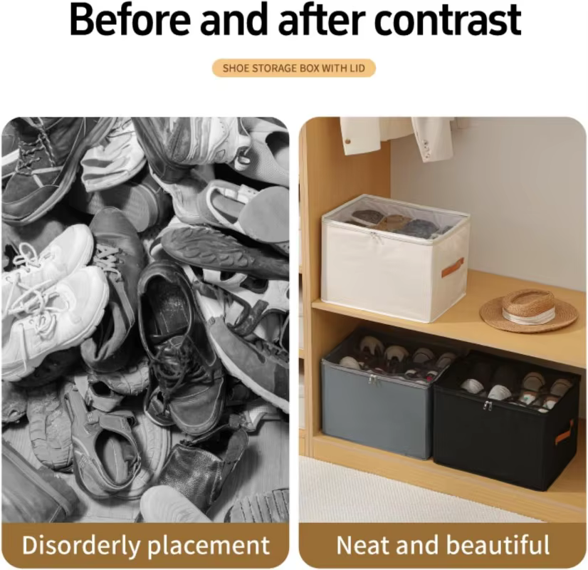 Organisateur de chaussures pliable à 12 compartiments avec fenêtre transparente