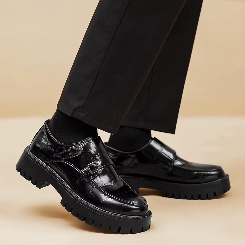 Hommes sans lacet plate-forme hauteur augmenter mocassins semelle épaisse chaussures en cuir fête de mariage bureau