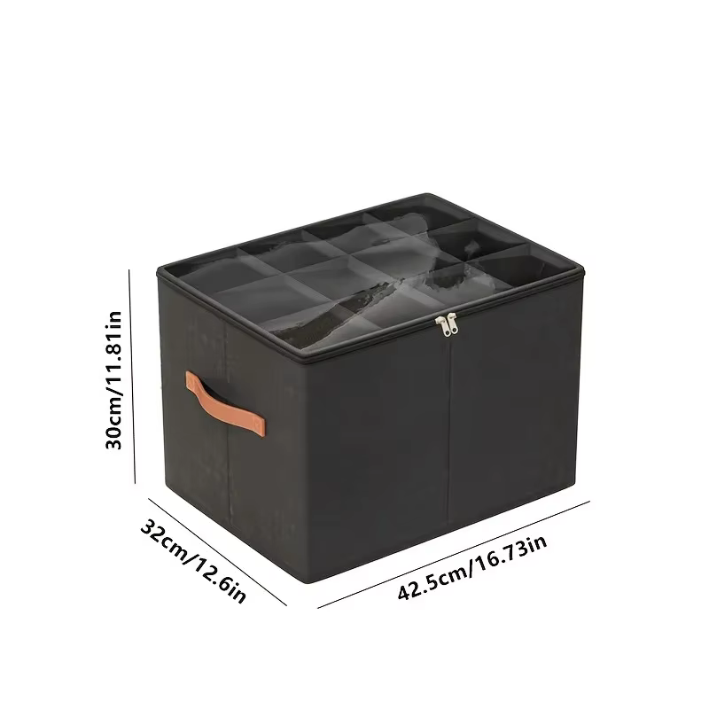 Organisateur de chaussures pliable à 12 compartiments avec fenêtre transparente