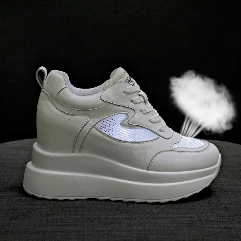 Talons compensés femmes baskets en cuir chaussures de marche hauteur interne augmenter 10 cm femme