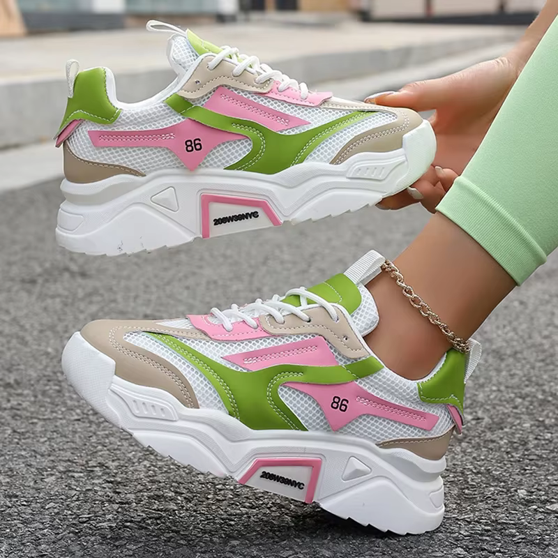 Mode mélange couleur baskets pour femmes printemps automne respirant maille chaussures de Sport femme à lacets fond
