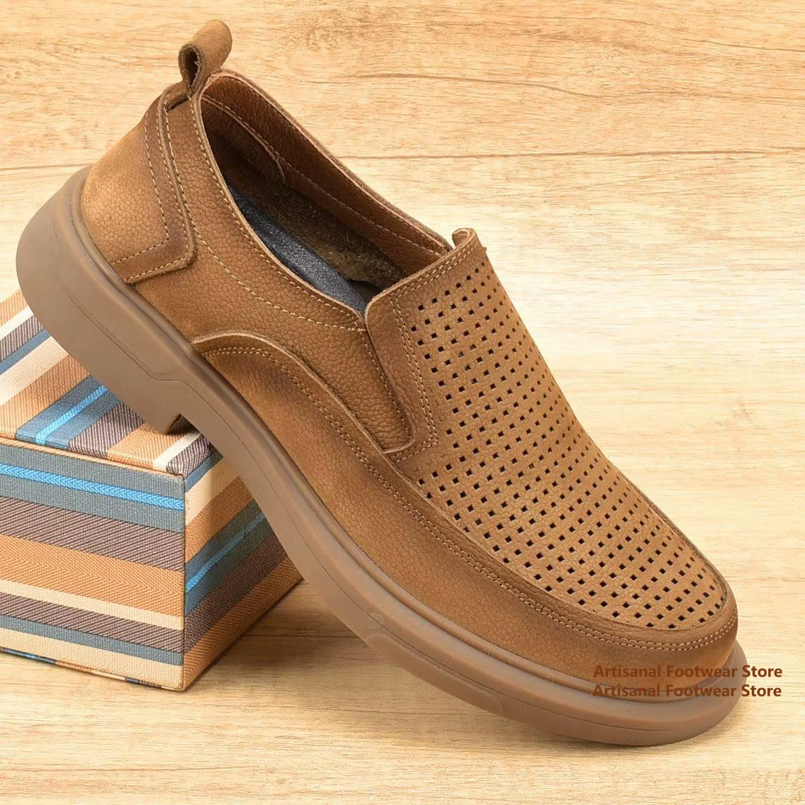 Chaussures en cuir respirantes ajourées pour hommes