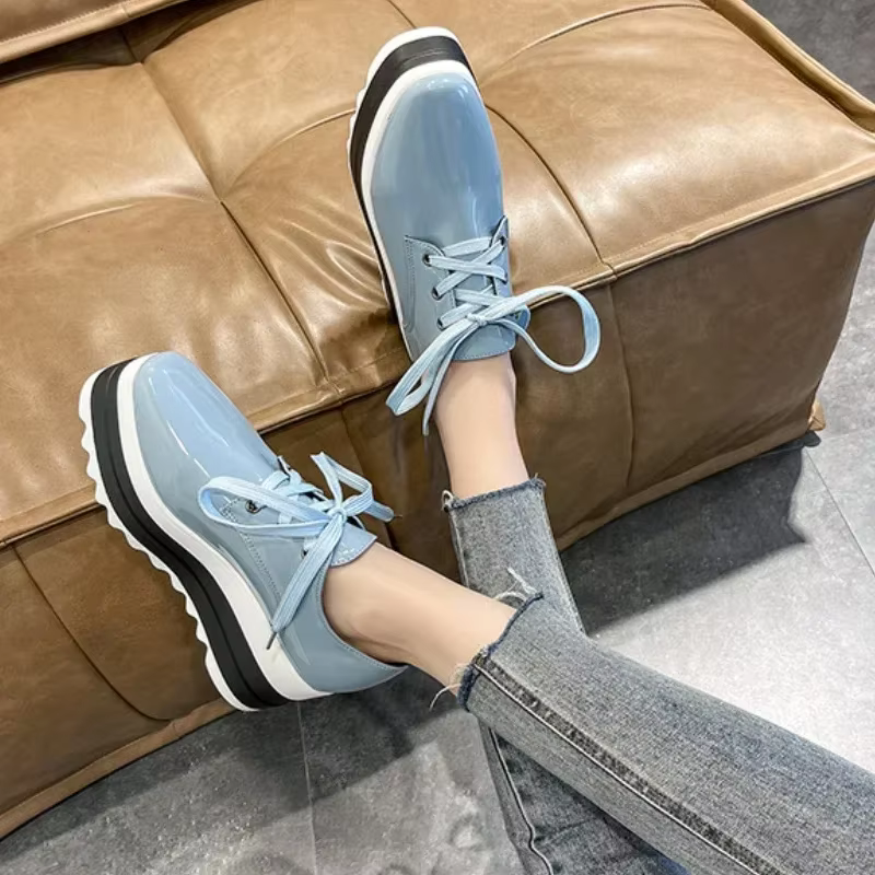Baskets de Luxe à Plateforme pour Femme, Chaussures de dehors Confortables et Épaisses à Lacets, Nouvelle Collection