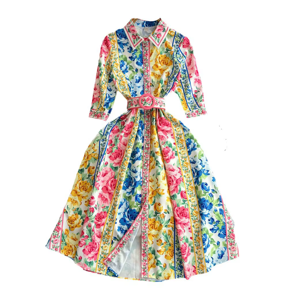 Robe de Soirée de Style Bohème pour Femme, à Manches Courtes, à Revers, Imprimé Floral, Élégante, Slim, Ligne A, Midi, Printemps Été