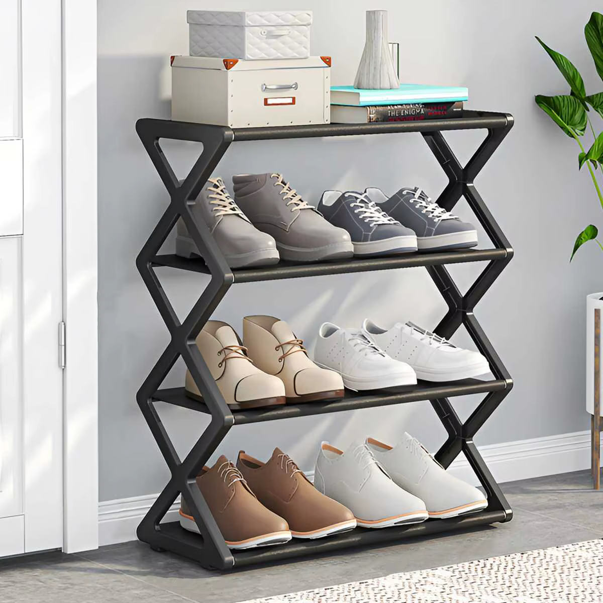 Étagère à chaussures robuste en forme de X - Gain de place