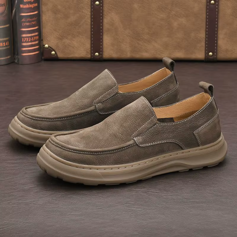 LIHUAMAO cuir de vache daim chaussures décontractées pour hommes sans lacet mocassins