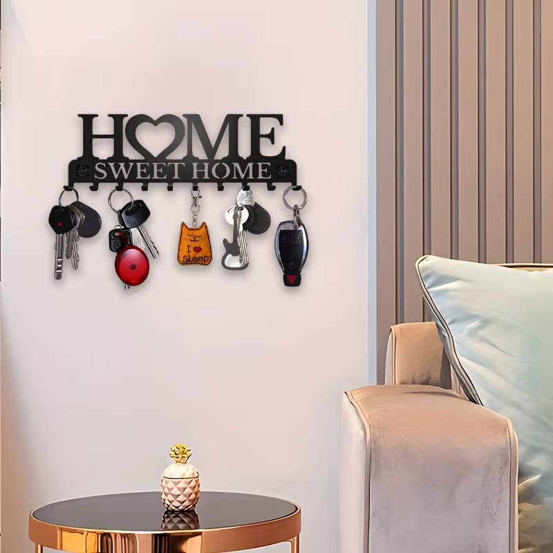 Porte-clés mural en métal en forme de cœur avec crochets - Sans perçage, pour l'entrée et la décoration du salon