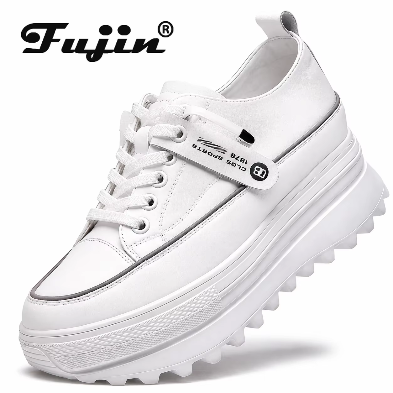 Fujin-Chaussures compensées à plateforme en cuir véritable