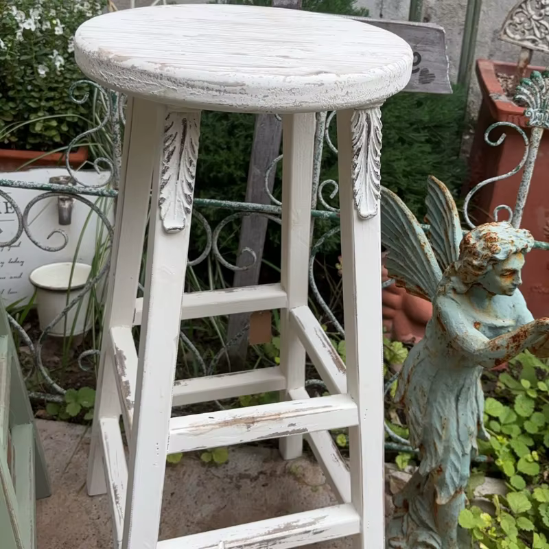 Support pour plantes rétro rustique, vieux tabouret à fleurs en bois massif avec pieds hauts, étagère d'exposition Luo verte pour balcon, décoration de jardinage domestique