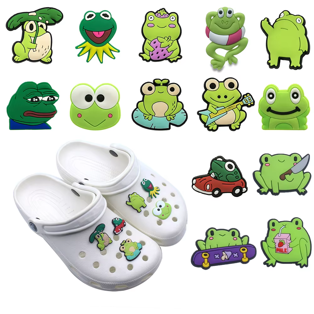 Breloques de chaussures en PVC grenouille amusantes personnalisées