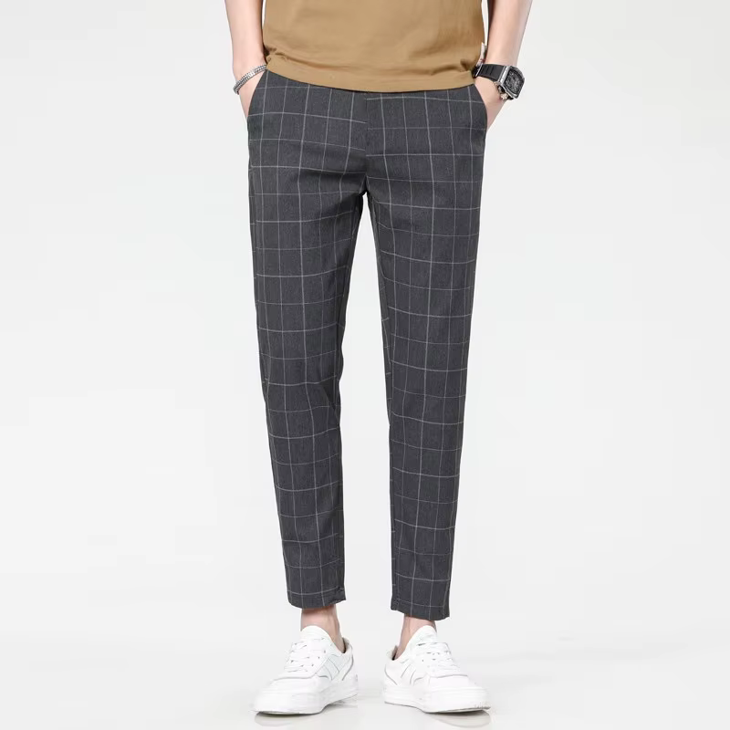 Pantalons pour hommes de style européen et américain, pantalons à carreaux tendance, adaptés au travail, aux loisirs, aux voyages, coupe ajustée et confortable