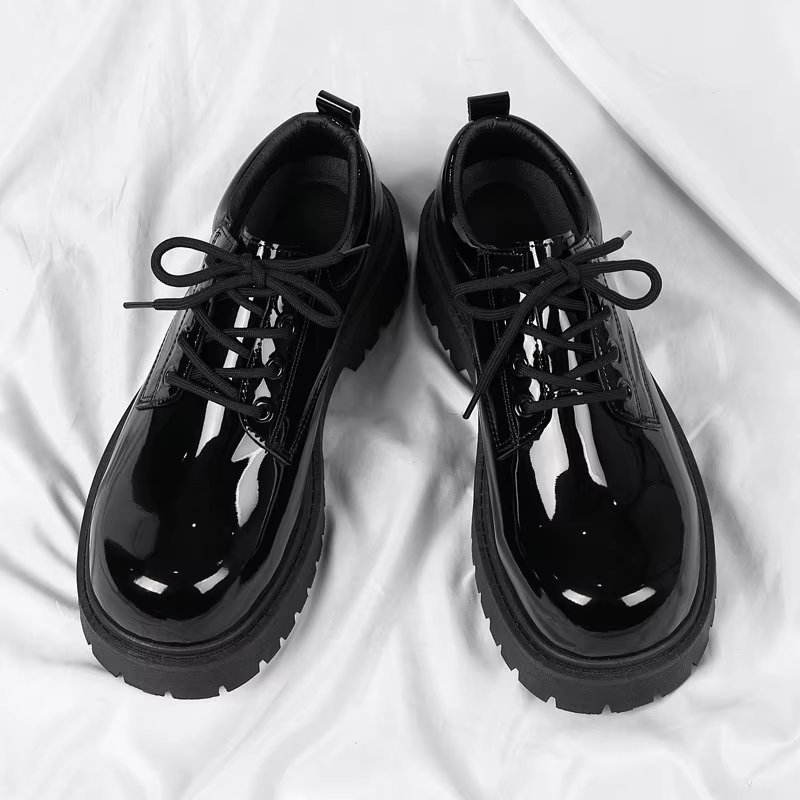 Chaussures en cuir noir unisexe 2025 printemps plate-forme à lacets Oxfords