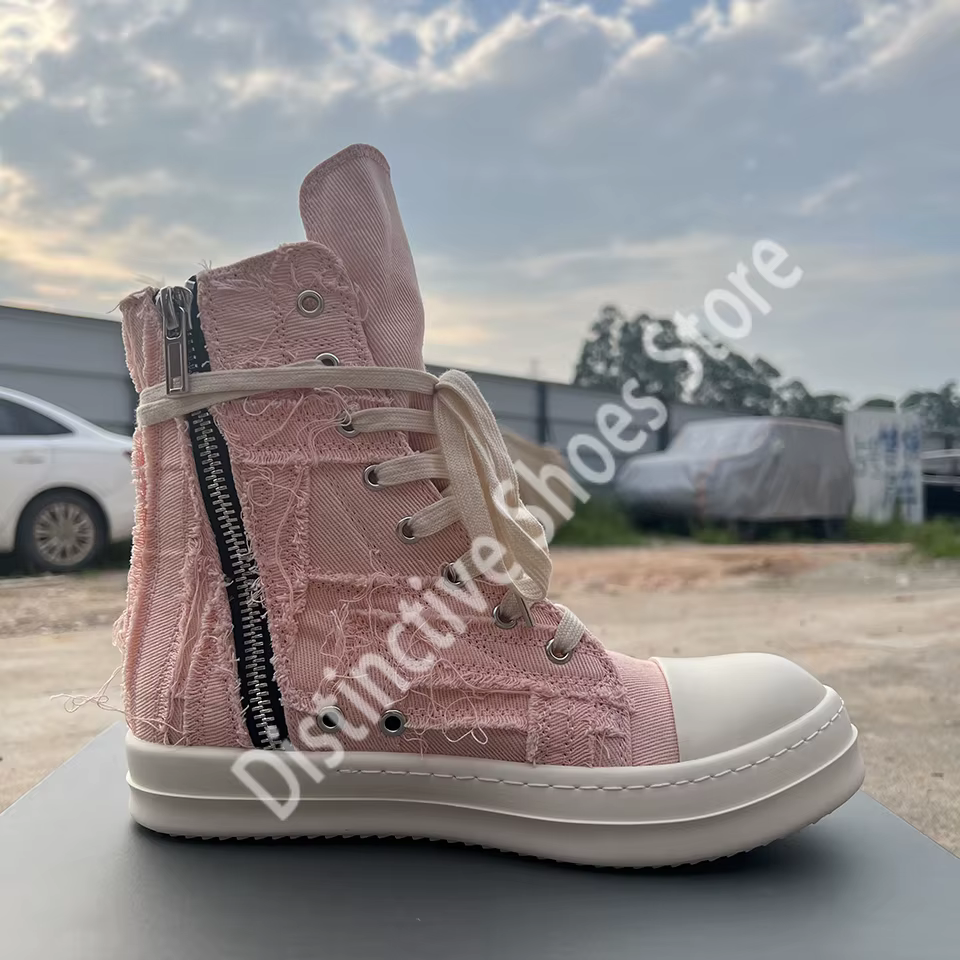 Baskets montantes déchirées en toile rose pour hommes