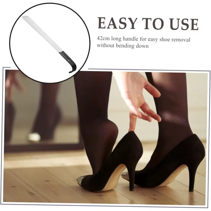 Chausse-pied Extra-long robuste (1.2/1.5/1.8mm d'épaisseur) avec poignée en cuir – pour personnes âgées