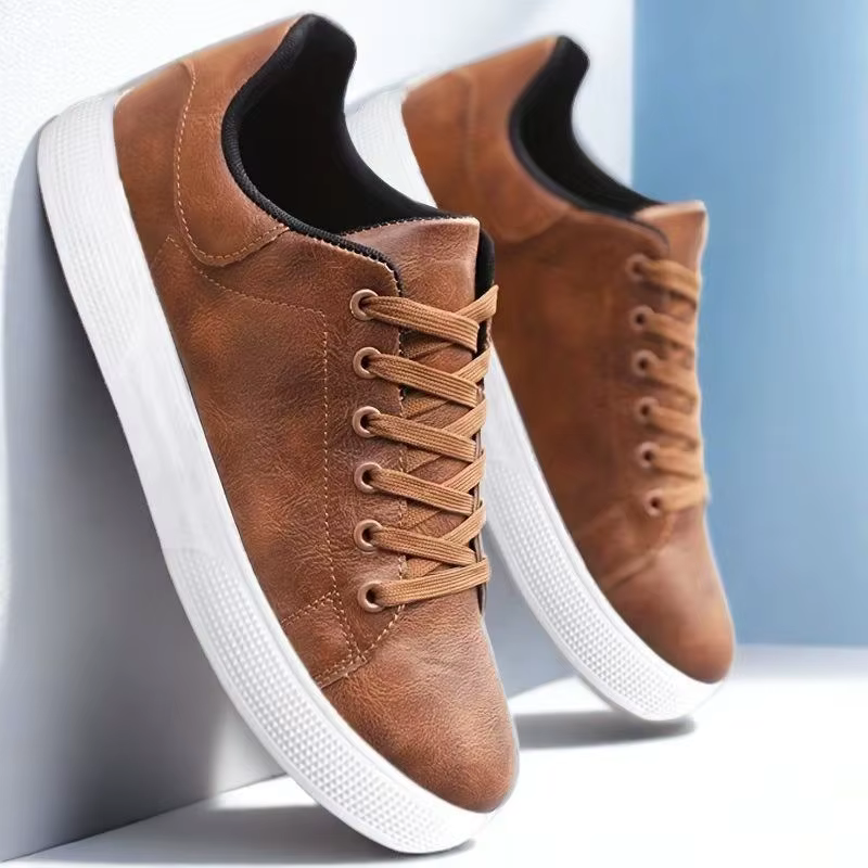 Chaussures de skateboard en cuir pour hommes 2026 – Baskets décontractées noires pour le sport et le tourisme