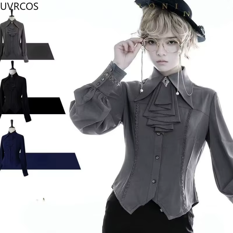 Chemises de Style Lolita Vintage victorien pour femmes, chemisiers gothiques à manches Gigot avec nœud Y2k, Harajuku japonais élégant, doux et Slim