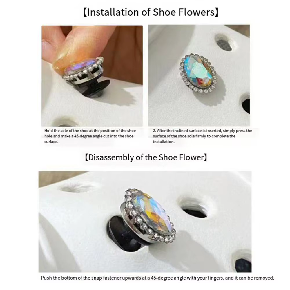 Breloques de chaussures en métal à fleurs brillantes