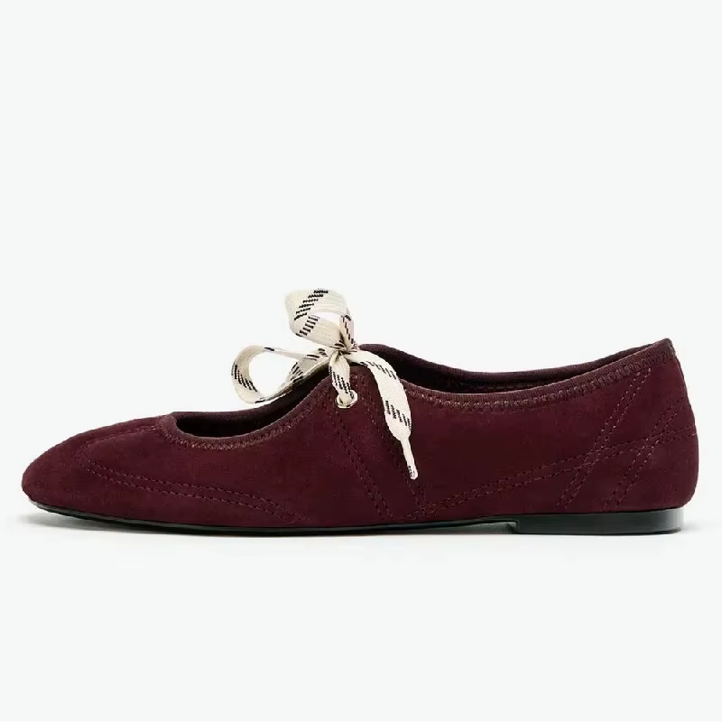 Mode à lacets couture Design marque ballerines femmes haute qualité Faux daim Mary Jane chaussures confortables bout rond mocassins