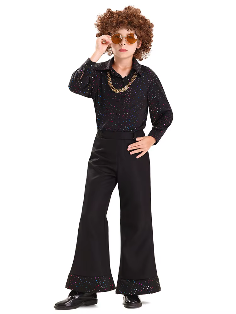 Tenue Hippie des années 70, style tribal bohème, tenue rétro disco, pantalon évasé imprimé coloré, ensemble de vêtements pour fête, festival, danse, cosplay