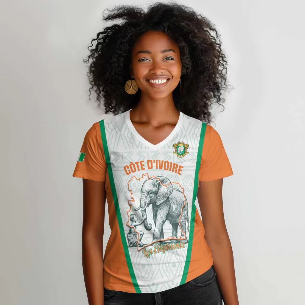 T-shirt décontracté imprimé Côte d'Ivoire pour femme, T-shirt à manches courtes, T-shirt de sport, T-shirt col en V style urbain pour femme