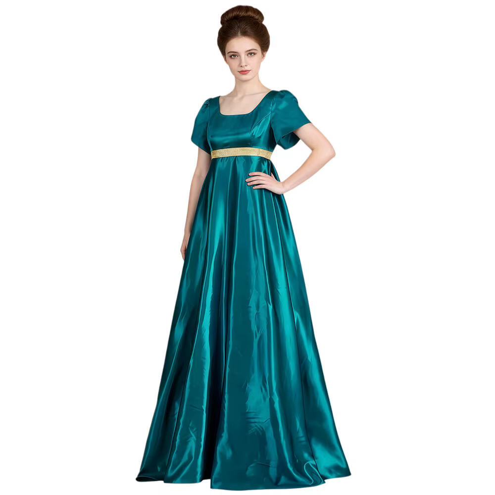 Robe de style Empire pour femmes, inspirée de l'époque victorienne et de Jane Austen, en satin, pour bals, dîners et réceptions.