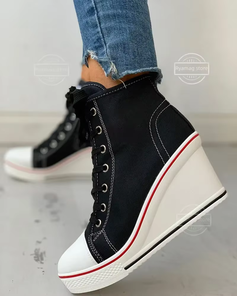 Baskets compensées à plateforme à lacets pour femmes