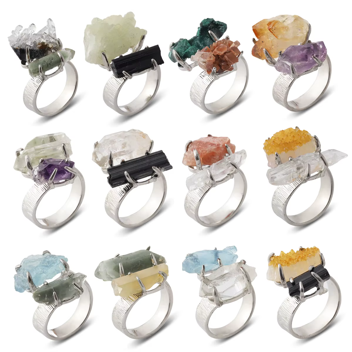Nouvelle Bague en Pierre Précieuse pour Homme et Femme, Bijou de Fête en Pierre Brute, Accessoire de Mode Ajustable