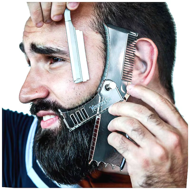 Kits de mise en forme de barbe, ensemble de coupe de moustache antidérapant réglable, modèle professionnel pratique pour poils du visage, fourniture de gadgets
